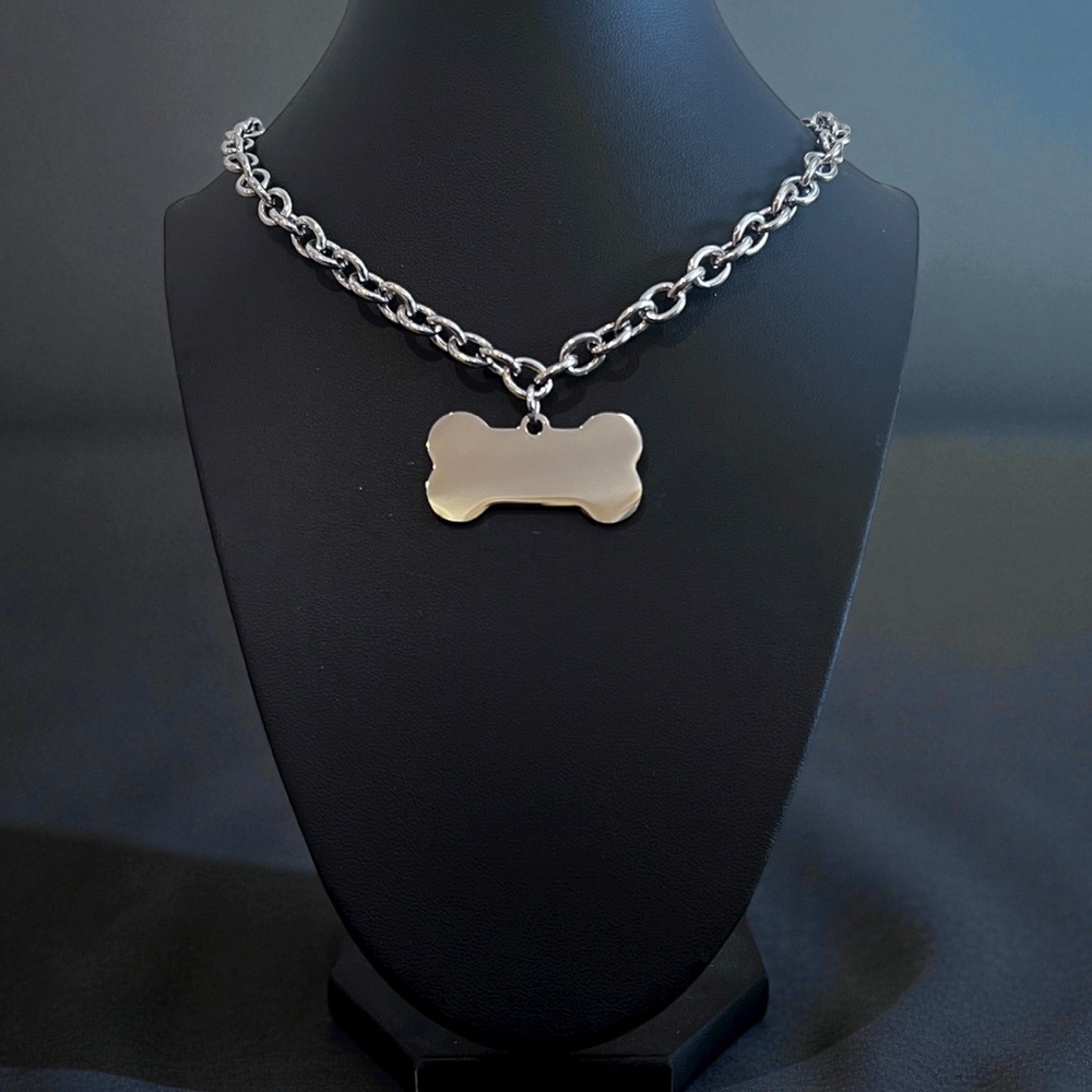 Silver Dog Bone Pendant Necklace